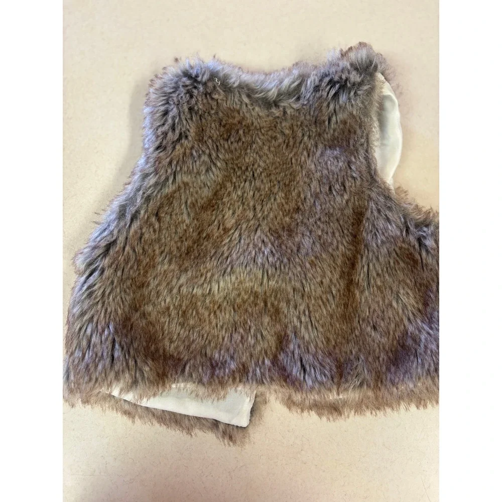 The Children's Place Girls Faux Fur Vest‎ Brown Grey Size S 5/6